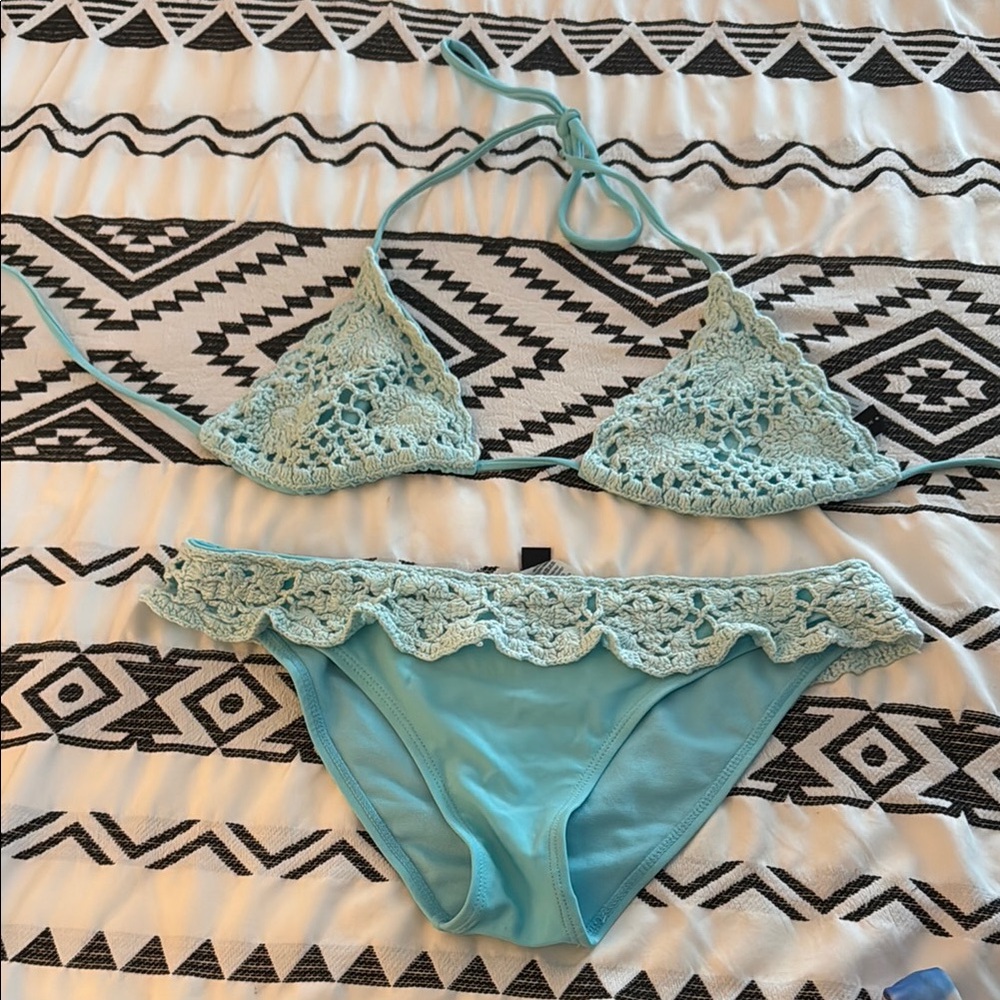Crochet Lace Bikini Set in Light Blue